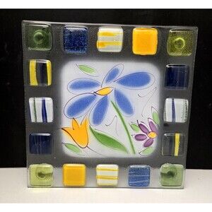 Atelier de Verre Fused Art Glass Trivet Cheese Cutting Board L'Oiseau de Bois 9"